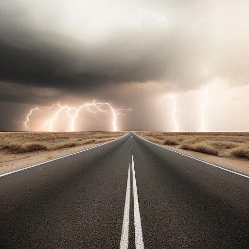 desert, storming, lightning, dunes, gray, road, landscape