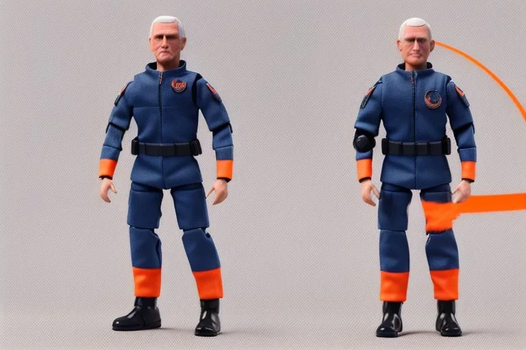 Mike pence g.i. joe toy figure With a Laser gun space force Blue fabric uniform, fluorescent orange, black Moonboots, rocketship