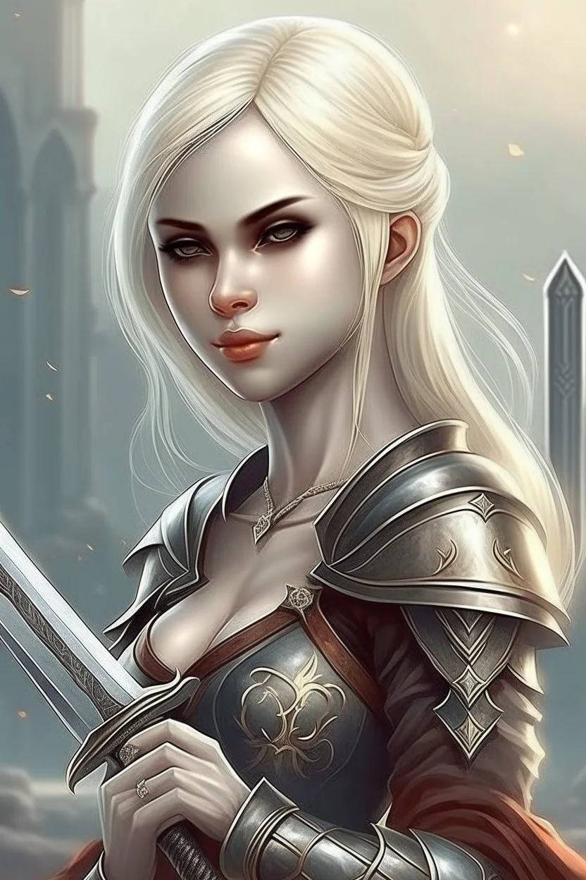 pretty girl, vampire, blonde, fantasy, Skyrim, sword, gentle, maternal, elder scrolls