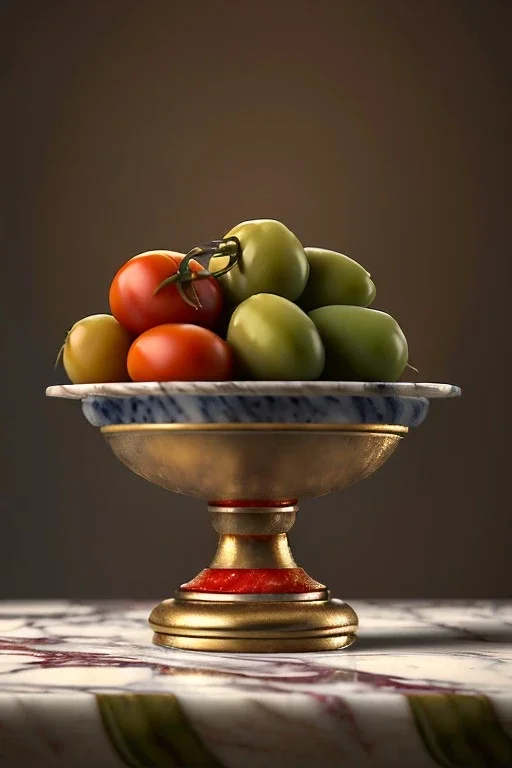 renaissance style still life Of Ravioli dish with natural tomato, albahaca, olives, olive oil. moisture, art, natural, ornaments, marble, gold, high kitchen, smooth, gradient color background, unreal engine 5, ray tracing, RTX, lumen lighting, ultra detail, volumetric lighting, 3d.