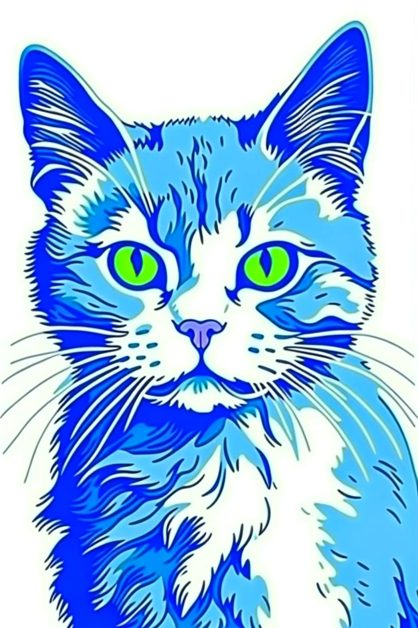 Adorable,Porträt einer bösen Katze von Van Gogh blau grob,pastel theme, white background