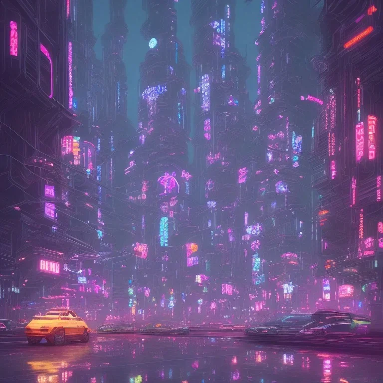 cyberpunk city with a lot of reflections and neon lights