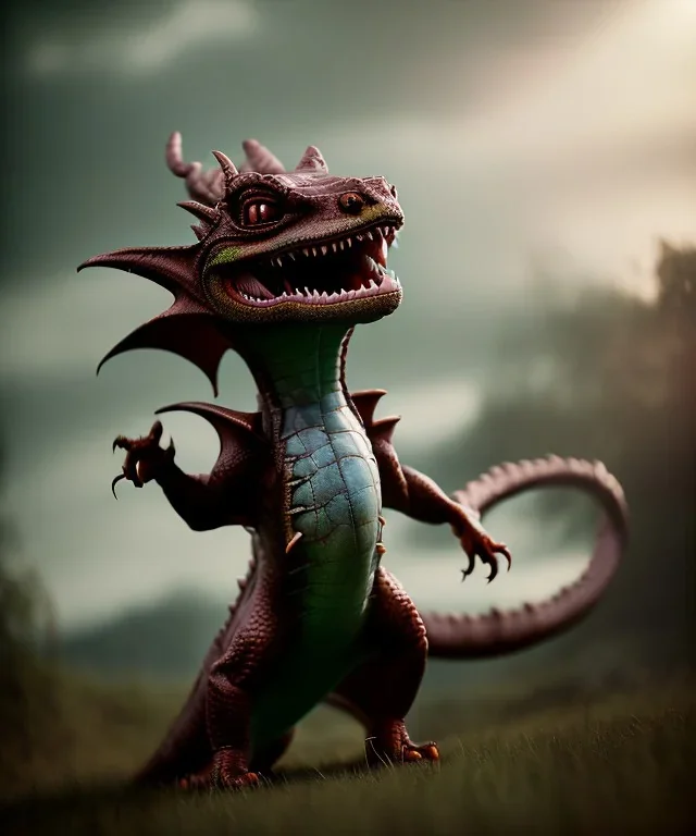 Cute Dragon toddler, full body, angry, dramatic lighting, hyper realistic