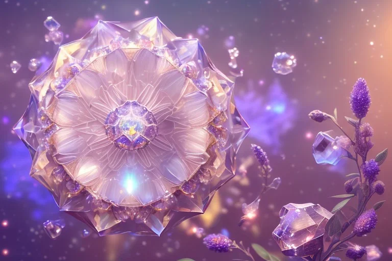 one big crystal subtle flower in a cosmic ambiance, transparent petals, delicate colors, in the foreground, full of details, smooth, bright sunshine，soft light atmosphere, light effect，vaporwave colorful, concept art, smooth, extremely sharp detail, finely tuned detail, ultra high definition, 8 k, unreal engine 5, ultra sharp focus