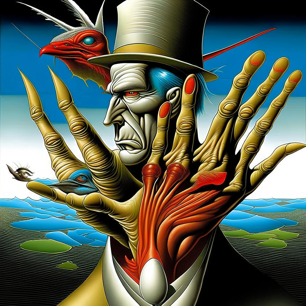 idle hands do evils bidding, sinister but beautiful, neo surrealism, by Gerald Scarfe, by Igor Morski, color pen illustration, sharp smooth composition.