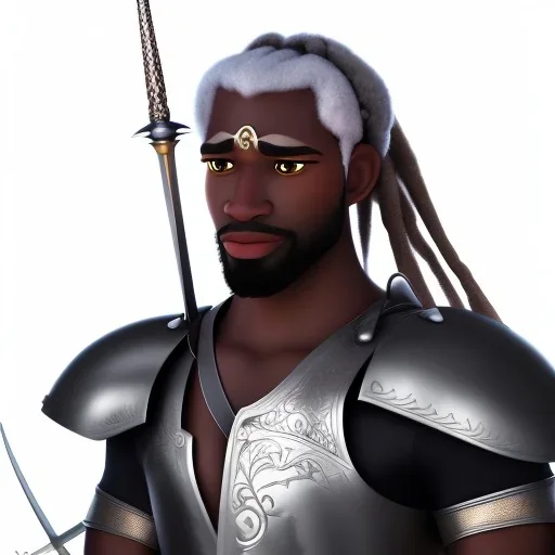 African male swordsman, white hair, dreadlocks, leather armor, fantasy art, portrait