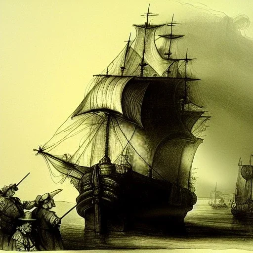 Dibujo de un Galeón al estilo Rembrandt