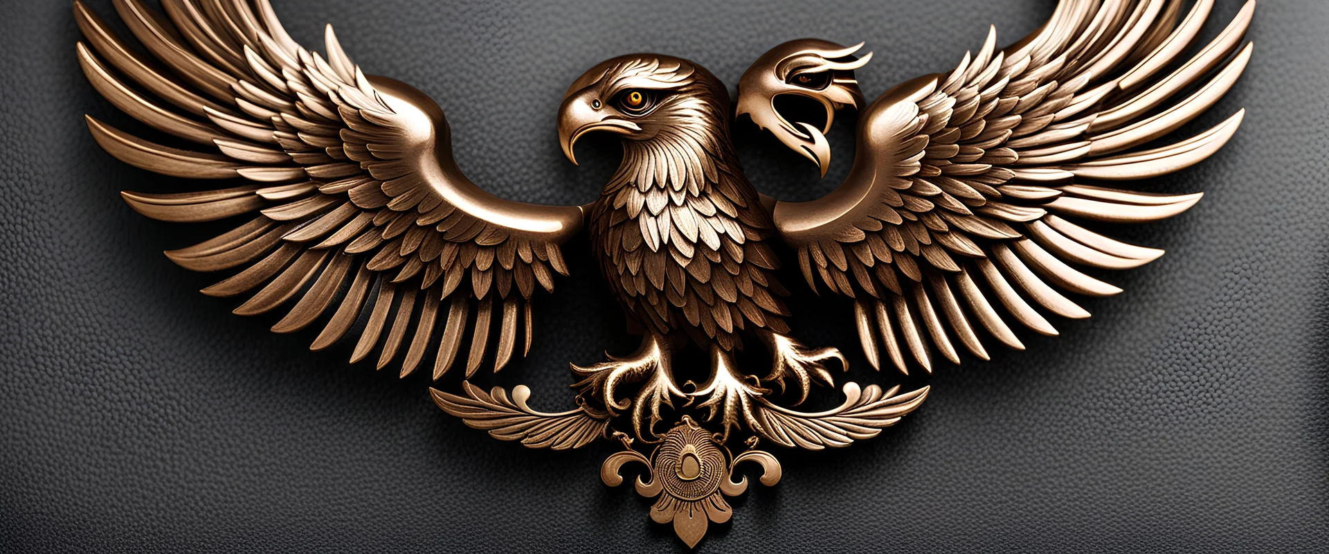 Bronze emblem double-headed eagle symmetrical and positioned on a single neck