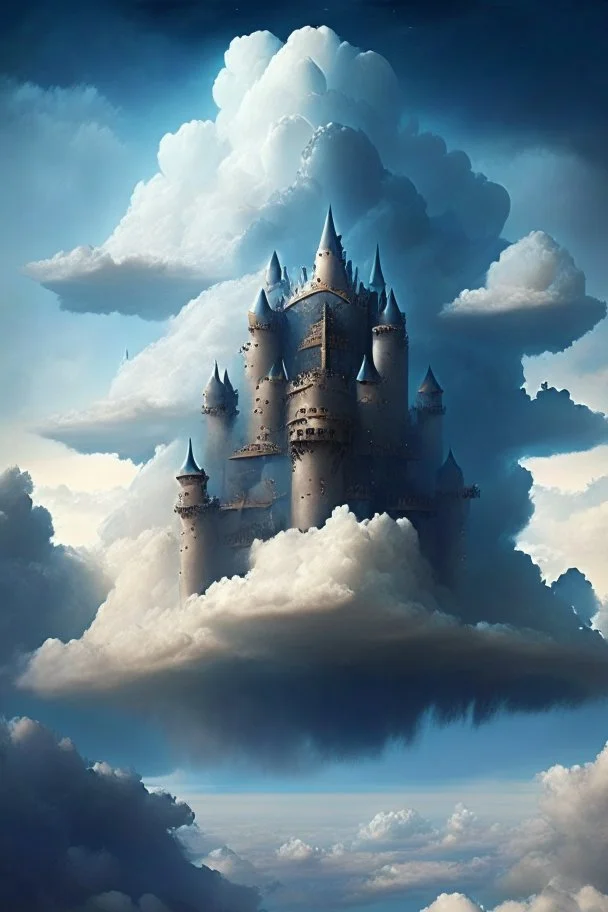 Enormous castle in the sky, ominously looming above. The clouds are apart of its structure