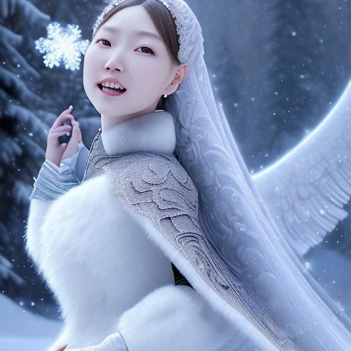 smooth hyper realistic, subzero mk, pale colors, dark cosmos background, extremely sharp detail, finely tuned detail, ultra high definition, 8 k, unreal engine 5, ultra sharp focus, accurate sword wings, positive smile, lot of details, fit within portrait, Ambiance winter, perfect composition, by CHIHO AOSHIMA