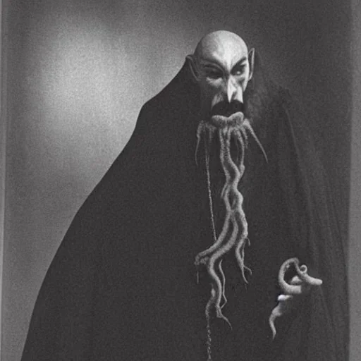 Nosferatu with tentacle beard grey skin and vampire fangs as a Russian Orthodox bishop