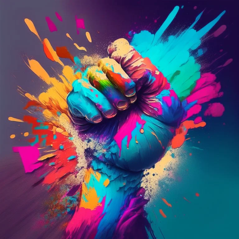 colorful fist, digital art, anime