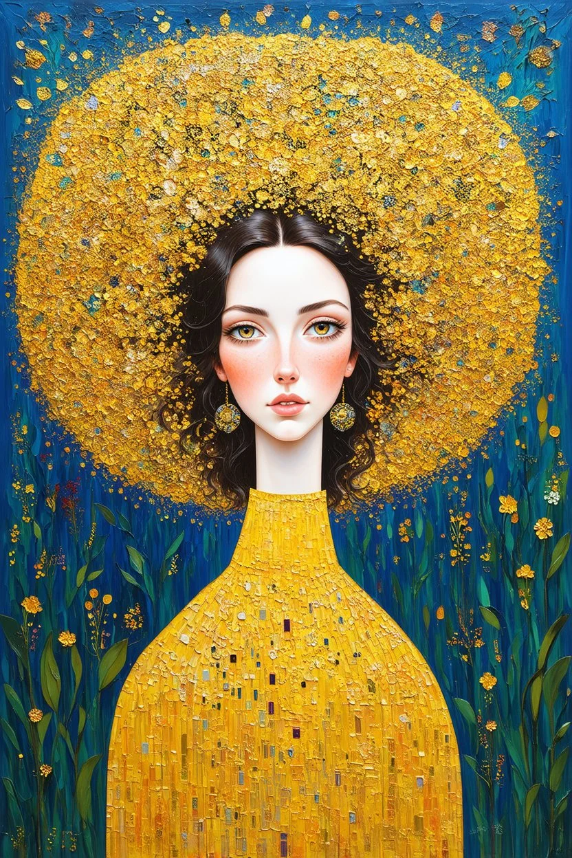 You work my mind and turn it around; Lowbrow painting inspired by Gustav Klimt; Golden Hour; Exquisitely Detailed