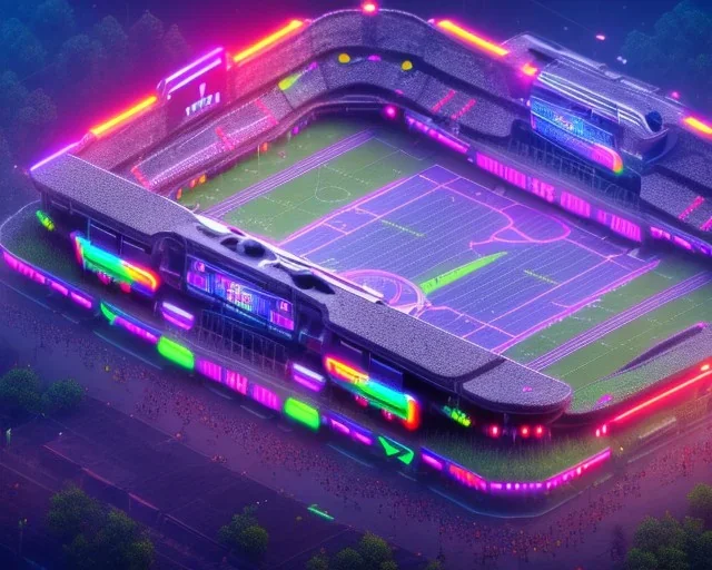 cyberpunk football stadium, cyberpunk, full body, realistic, intricately detailed, neon lighting, vivid colors, neon, futuristic, 64k