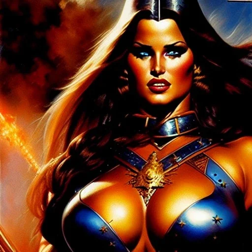 portrait oil on canvas,beautiful busty Female Warrior, minimal armor,comic book cover, mystical colors,insanely detailed,realistic,intrincate detail, 16k resolution, masterpiece,Simon Bisley,Frank Frazetta,Alex Horley,ARTHUR ADAMS