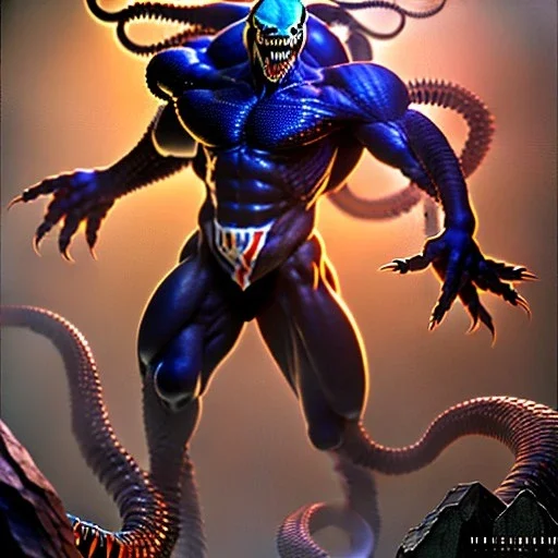 ultra detailed fullbody portrait of Venom , extremely detailed digital painting, extremely detailed face,crystal clear eyes, in the style of Ohrai Noriyoshi and Simon Bisley and Ken Kelley and Frank Frazetta and robert e howard , mystical colors, perfectly centered image, perfect composition, rim light, beautiful lighting,8k, stunning scene, raytracing