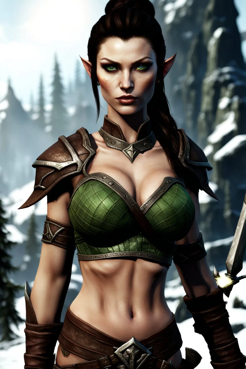 A female bosmer barbarian from Skyrim