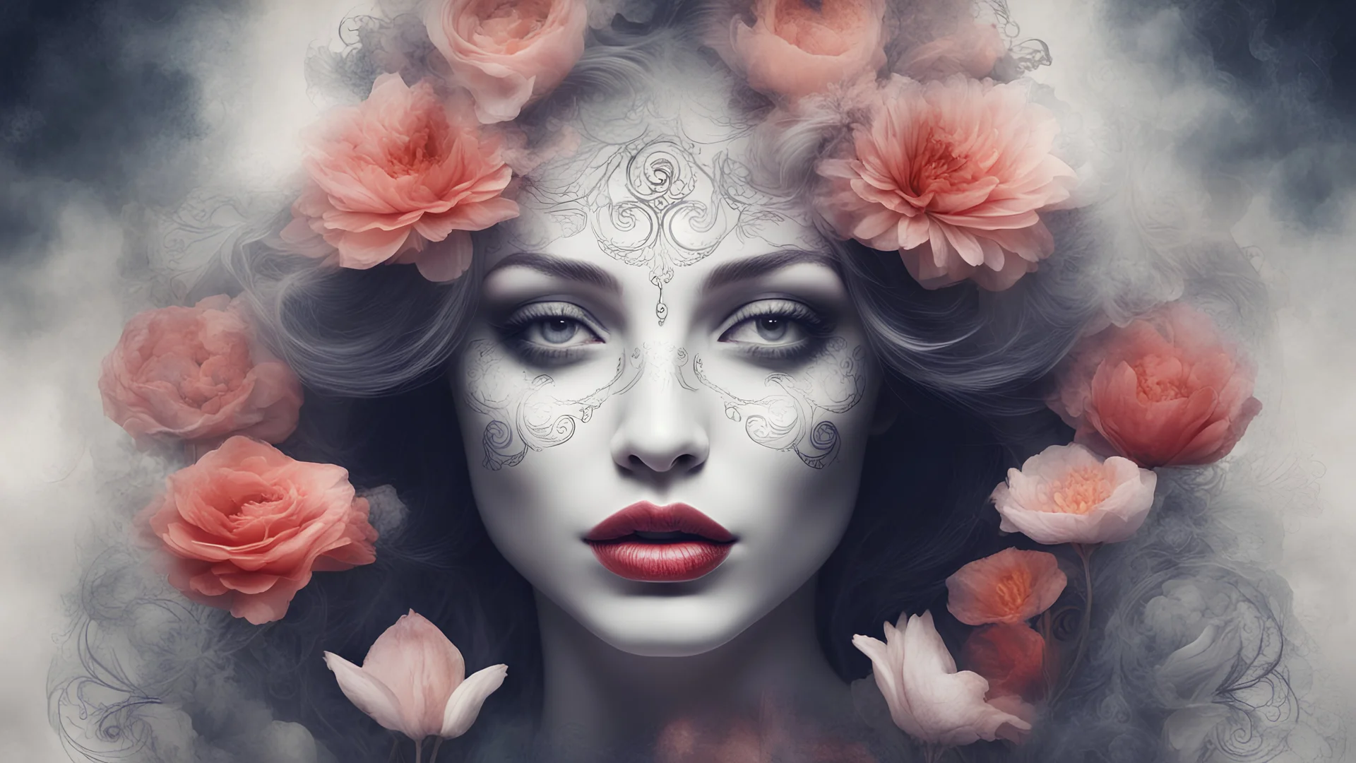 beautiful woman phantom, flower, lips, mysticism, esotericism,