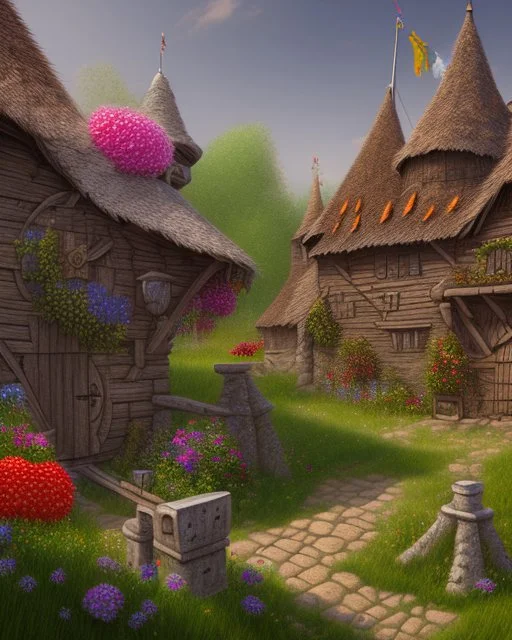 medieval fantasy village with flowers rpg art