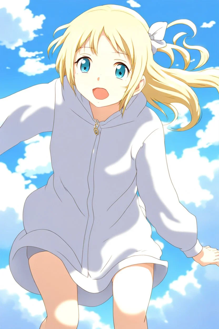 Blonde girl fall from sky. Anime style