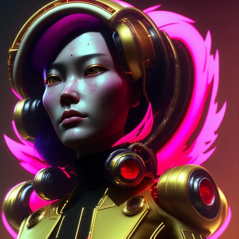 Medium Close Up Portrait, Front image. cyberpunk Asian woman, pink short hair. rabbit mask, latex suit. Red, black, gold, color. Punk style. Gradient background, highly detailed, concept art, smooth, unreal engine 5, god rays, ray tracing, RTX, lumen lighting, ultra detail, volumetric lighting, 3d, finely drawn, high definition, high resolution.