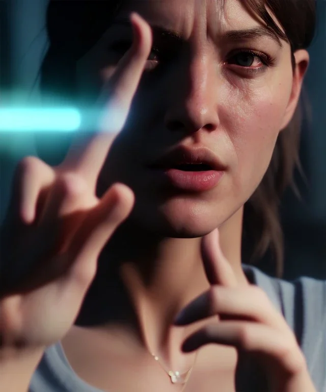 Ultra Realistic image portrait, medium shot view, woman making the fuck you finger gesture, highly detailed, unreal engine 5, RTX, ultra detail, volumetric lighting, finely drawn, high definition, high resolution.