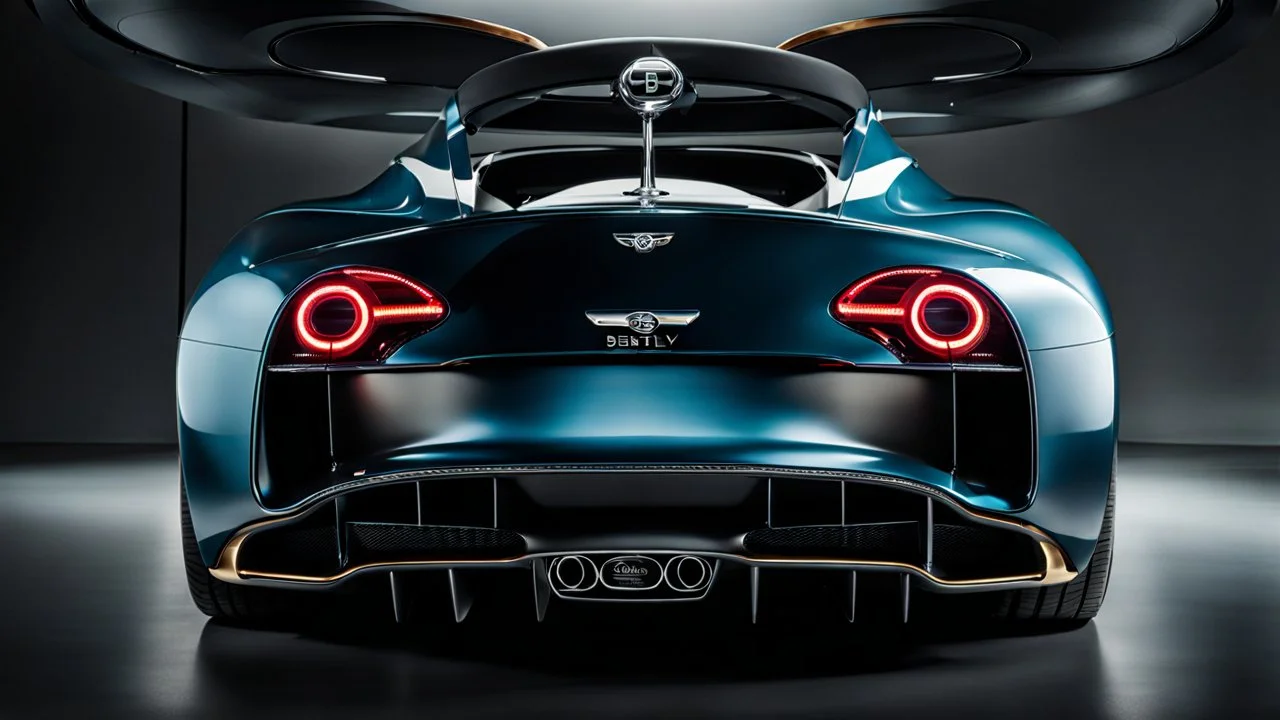 Bugatti x bentley UFO, REAR view, perfect model, perfect details, perfect everything,desktop wallpaper, 4K, Cinematic