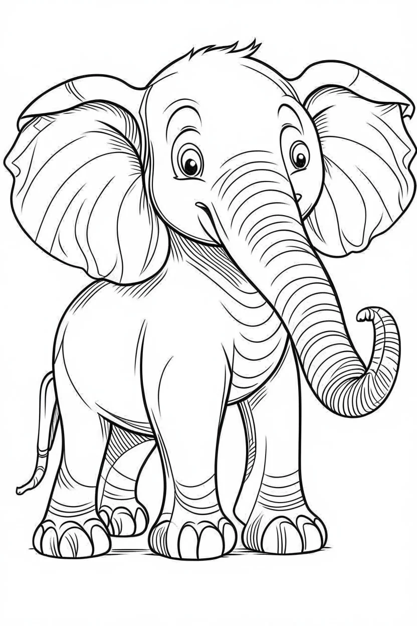 coloring page for kids, elephant, cartoon style, thick outline, low details, no shading, no color