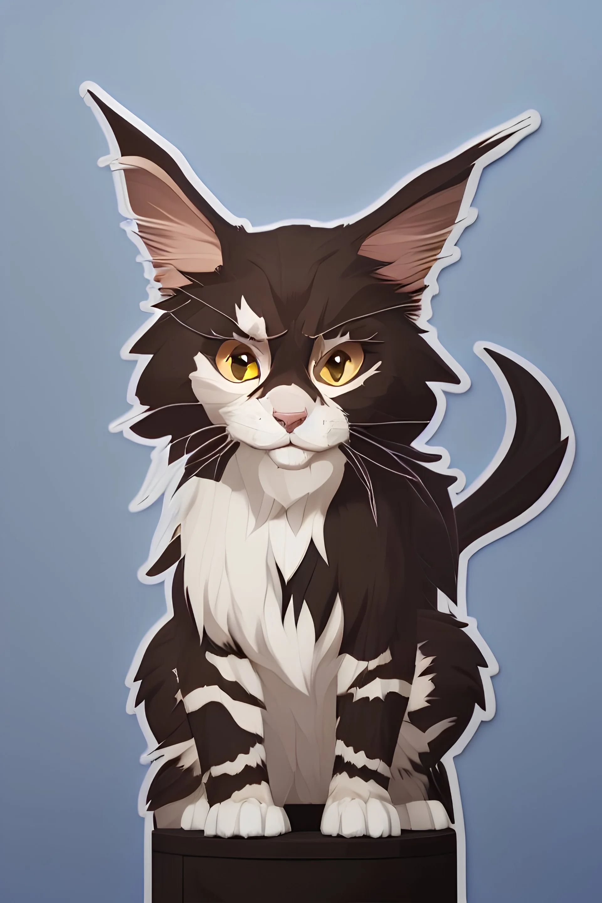 Large sticker, tender adult Maine coon kitten, blazer brad men, Studio Ghibli Style, adobe Illustrator, isometric