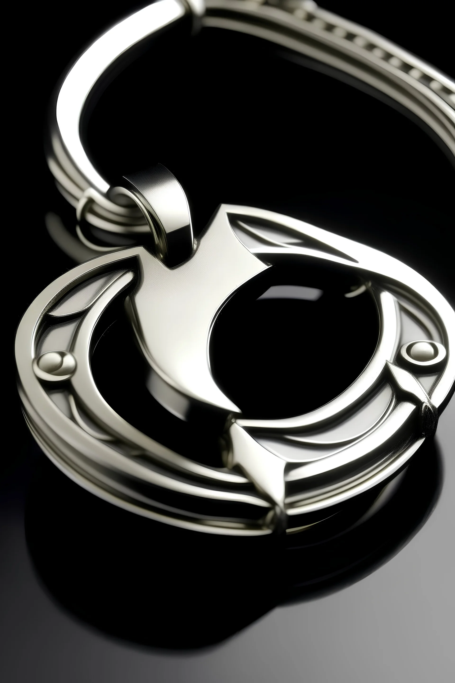Ring with a design on the top. The design is a made around the letter D. The ring is around a neck chain