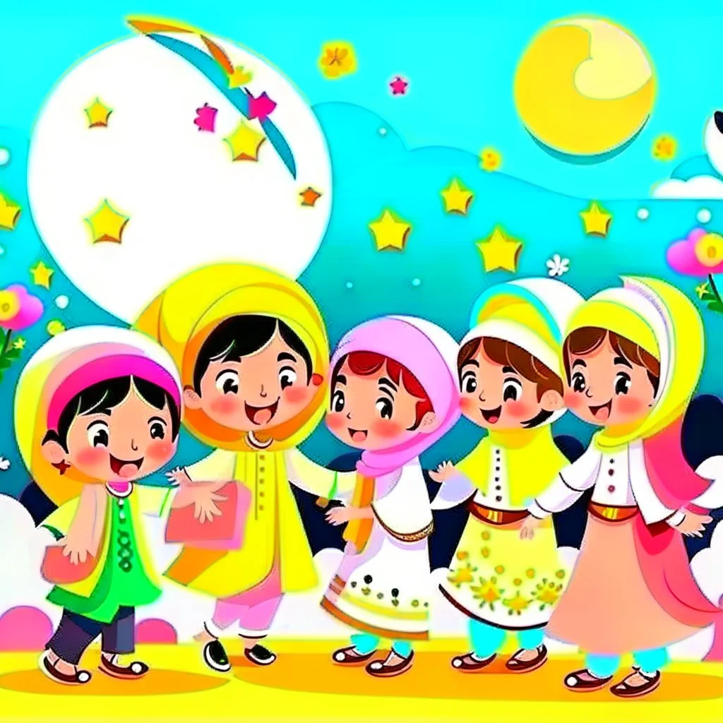 Abstract happy children in month of ramadan