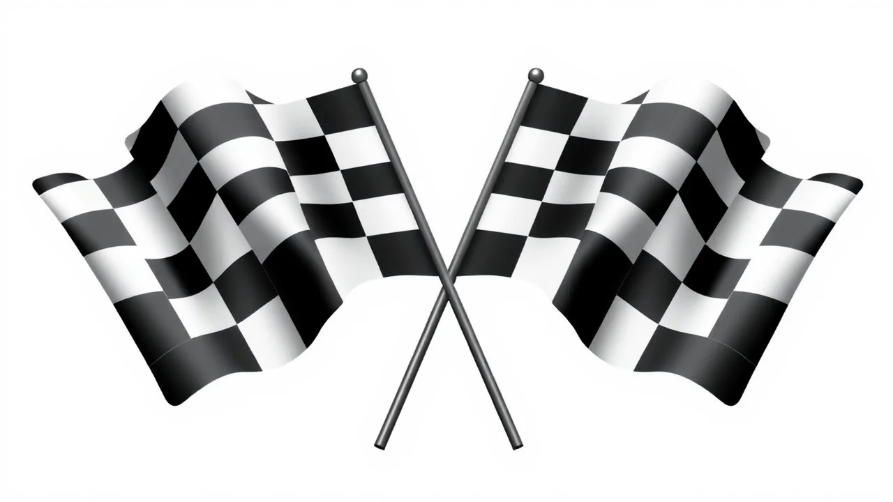 2 checkered finishing flags crossed , black and white vector