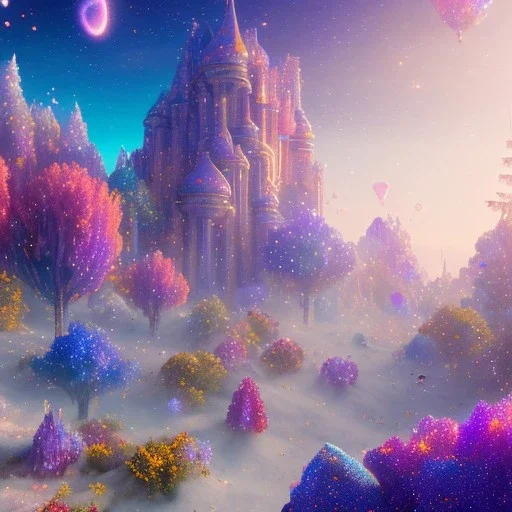 blue gold and violet landscape with multicolored crystals falling from the sky, full of details, smooth, bright sunshine，soft light atmosphere, light effect，vaporwave colorful, concept art, smooth, extremely sharp detail, finely tuned detail, ultra high definition, 8 k, unreal engine 5, ultra sharp focus