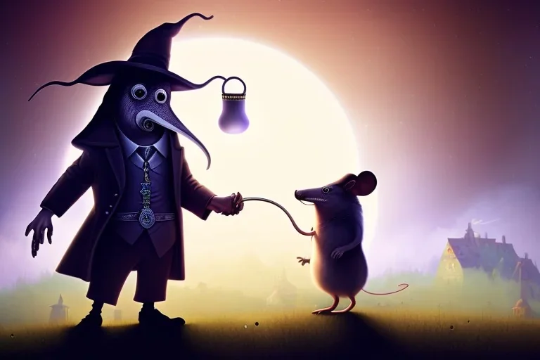 A Plague Doctor and a Mouse expand their minds with psychedelic mushrooms whilst running on the moon, by pixar