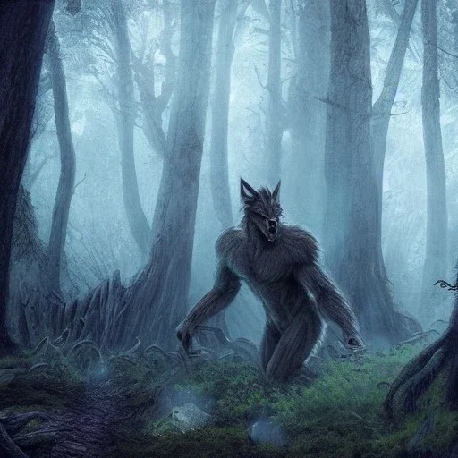 fantasy art, Photorealistic, 8k, Demon, werewolf, forest