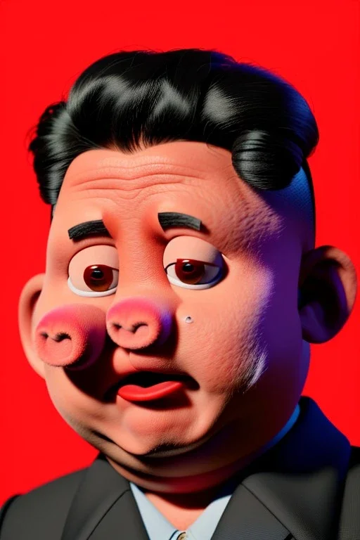 Waist up muppet Portrait, Kim Jong-un muppet doll, black suit, photo studio, red background, unreal engine 5, concept art, art station, god lights, ray tracing, RTX, lumen lighting, ultra detail, volumetric lighting, 3d.