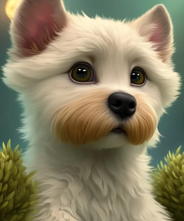 close-up portrait of a cute dog, detailed, digital painting, concept art, breathtaking, 8k resolution, volumetric lighting, extreme dense an fine fur, extremely detailed, beautiful, establishing shot, artistic, hyperrealistic, nature background, beautiful face, renderman gofur render, art by sam curry