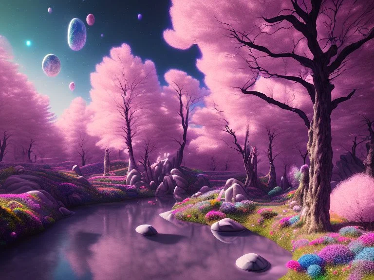 pink black crystal cosmic and galactic ambiance hill sky rocks sunny trees pools river surreal, full of details, smooth, bright sunshine，soft light atmosphere, light effect，vaporwave colorful, concept art, smooth, extremely sharp detail, finely tuned detail, ultra high definition, 8 k, unreal engine 5, ultra sharp focus