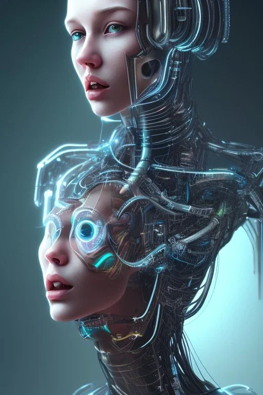 cyberpunk, glass head, women, portrai, open mouth, perfect skin, tron, cyborg , perfekt, real, dream, hr giger