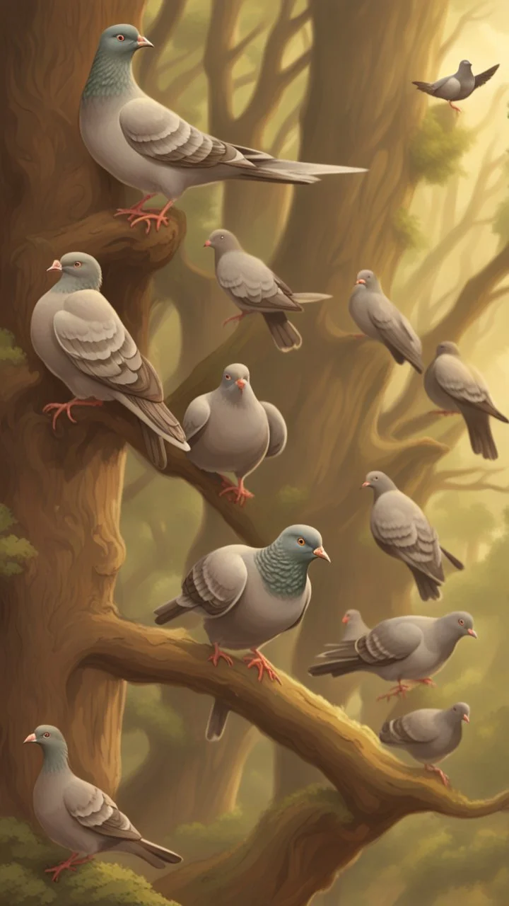 there was a flock of pigeons who lived in a forest.