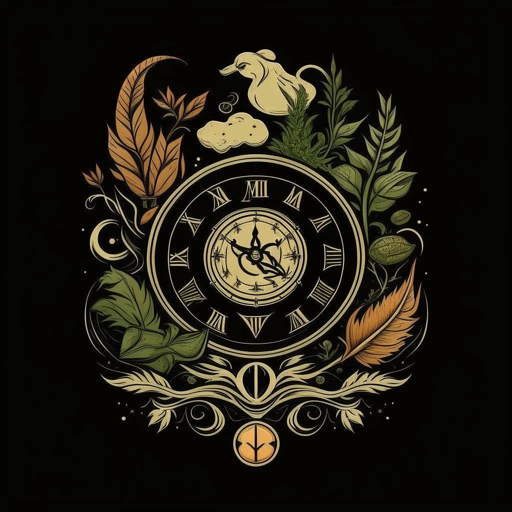 mystical Logo: time, chronos, herbs