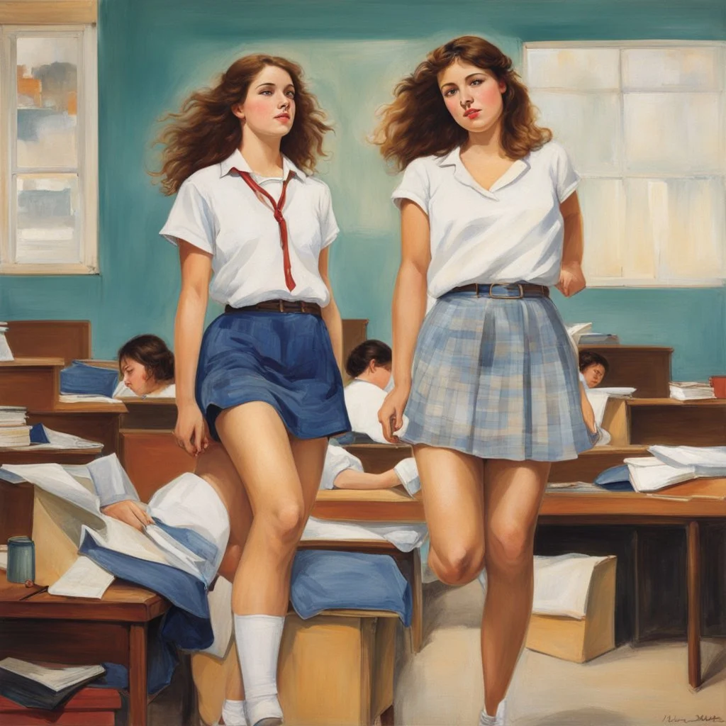 The classroom hummed with the restless energy of youth as the bell rang, signaling the end of another mundane day of lectures and worksheets. Two youthful women, their short hip skirts clinging tightly to their curves, exchanged mischievous glances as they gathered their belongings. Their shirts, pressed against their bodies, hinted at the undies hidden beneath. Their destination was an unconventional one, for instead of heading home or to a typical hangout spot, they made their way to the famil