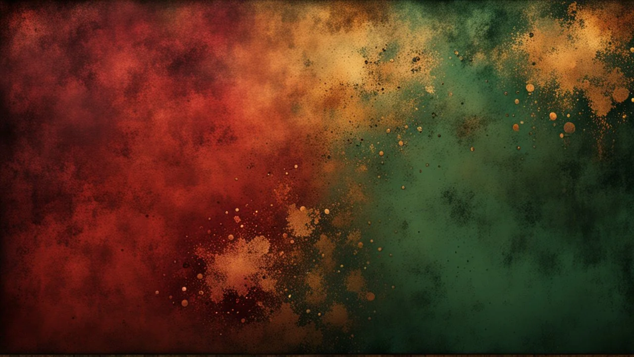 Hyper Realistic Brown, Red, Maroon & Dark-Green Grungy-Texture With Glowing-Golden Embers on Grungy Background.