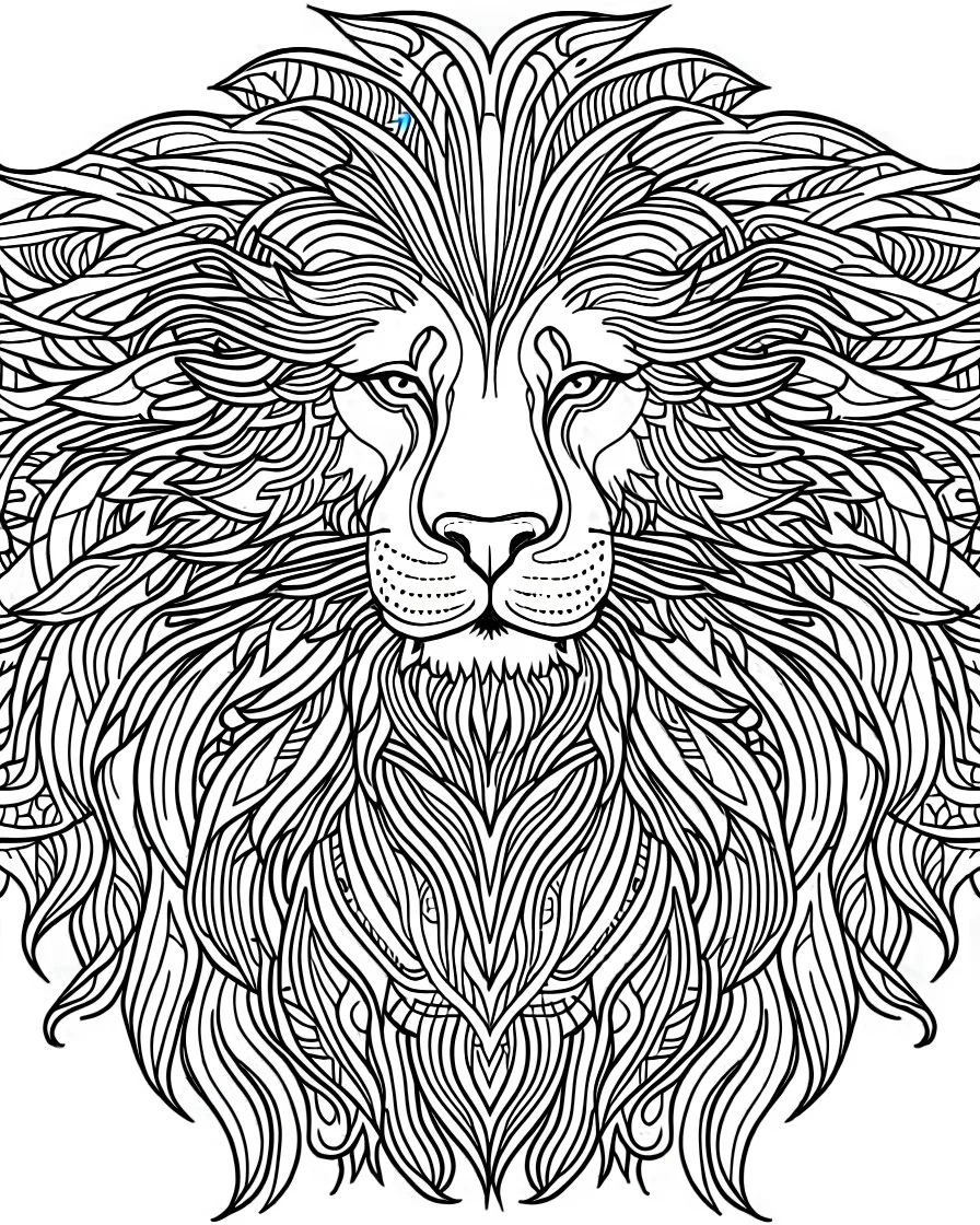 A lion with its impressive mane flowing in the wind. coloring page