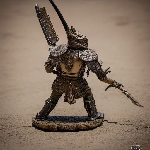 photograph of a warrior with crocodile themed armour. extremely detailed. dslr. 85 mm.perfect position