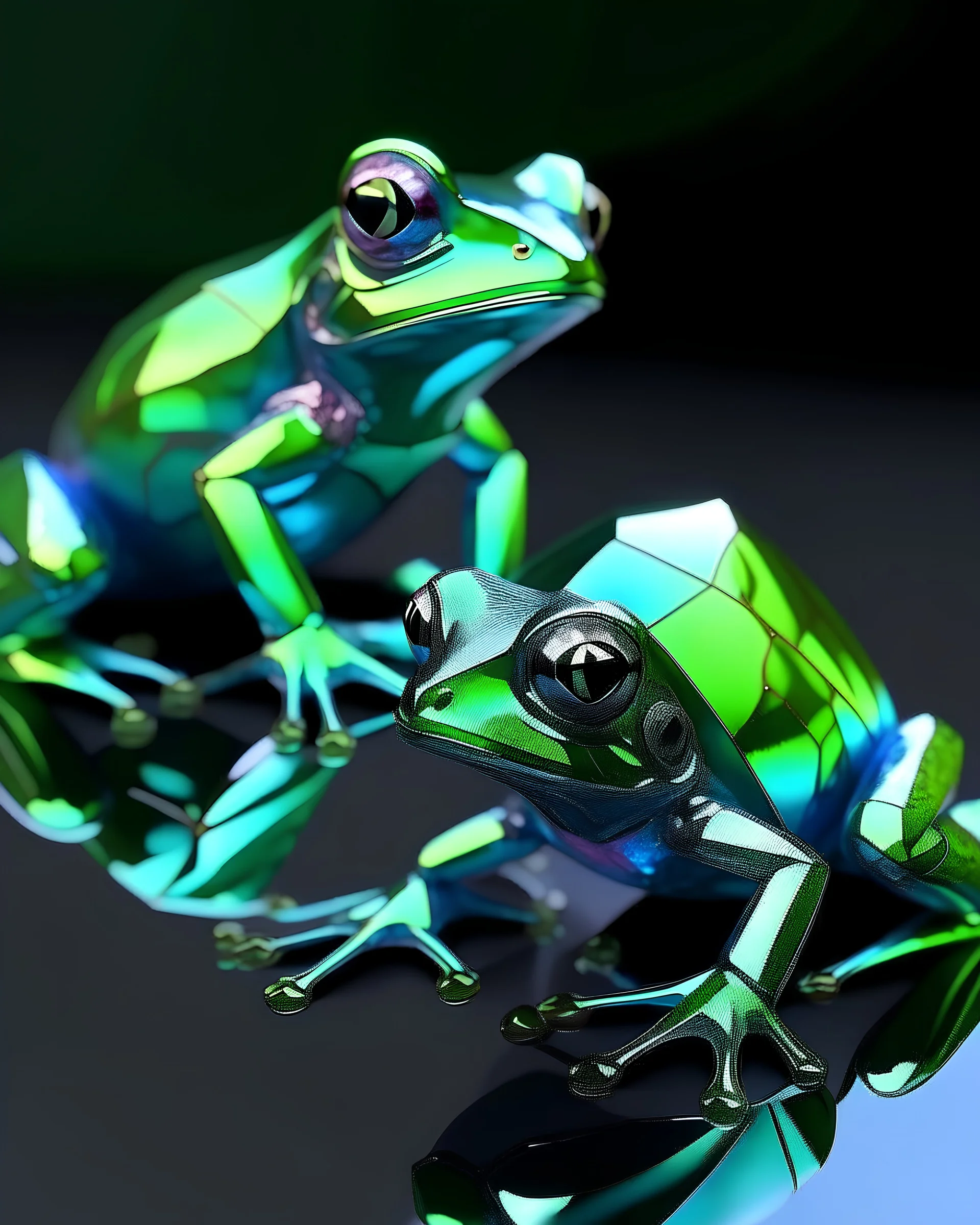 iridescent geometrical 3d frogs