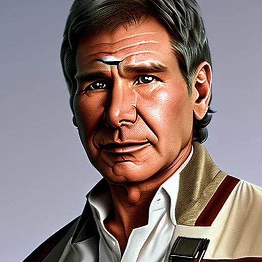 extremely detailed 8k hyperspace wallpaper,complete and photo realistic detailed head to waist stunning photo realistic portrait of harrison ford as han solo in star wars with short lenght, Symmetrical, soft, fine, warm, photo realistic hair, brown eyes, professional majestic photo realistic painting by Ed Blinkey, Atey Ghailan, by Jeremy Mann, Greg Manchess, Antonio Moro, trending on ArtStation, Intricate, High Detail, Sharp focus,dramatic, by greg rutkowski,careworn face,space outfit