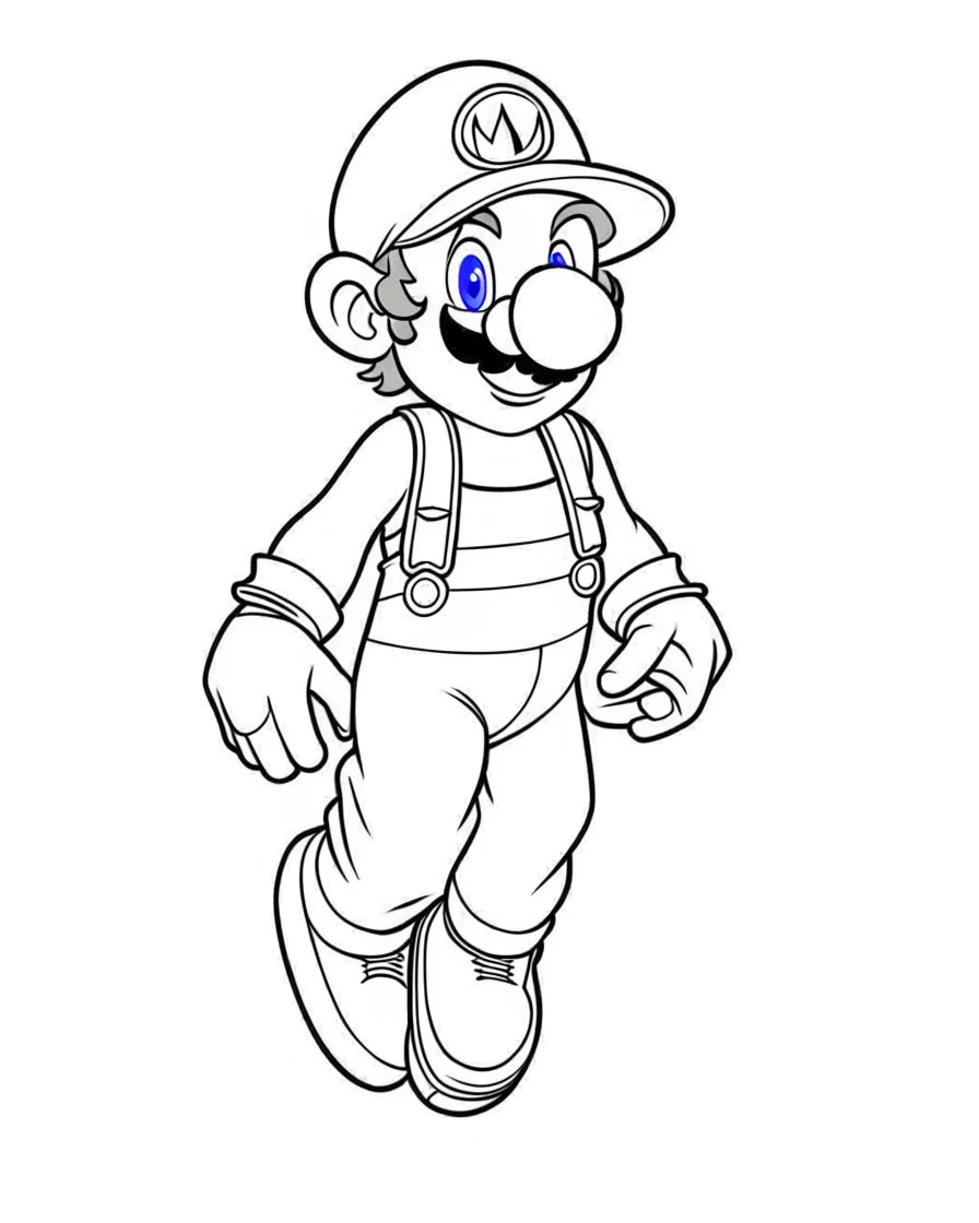 mario coloring page, full body (((((white background))))), only use an outline., real style, line art, white color, clean line art, white background, Sketch style