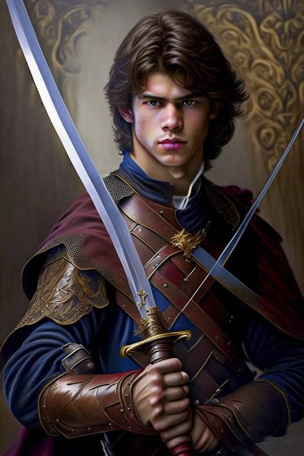 european brown hair young adult royal guard swordsman with rapier