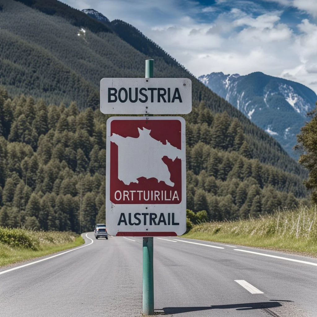 Road sign at the border between Austria and Australia